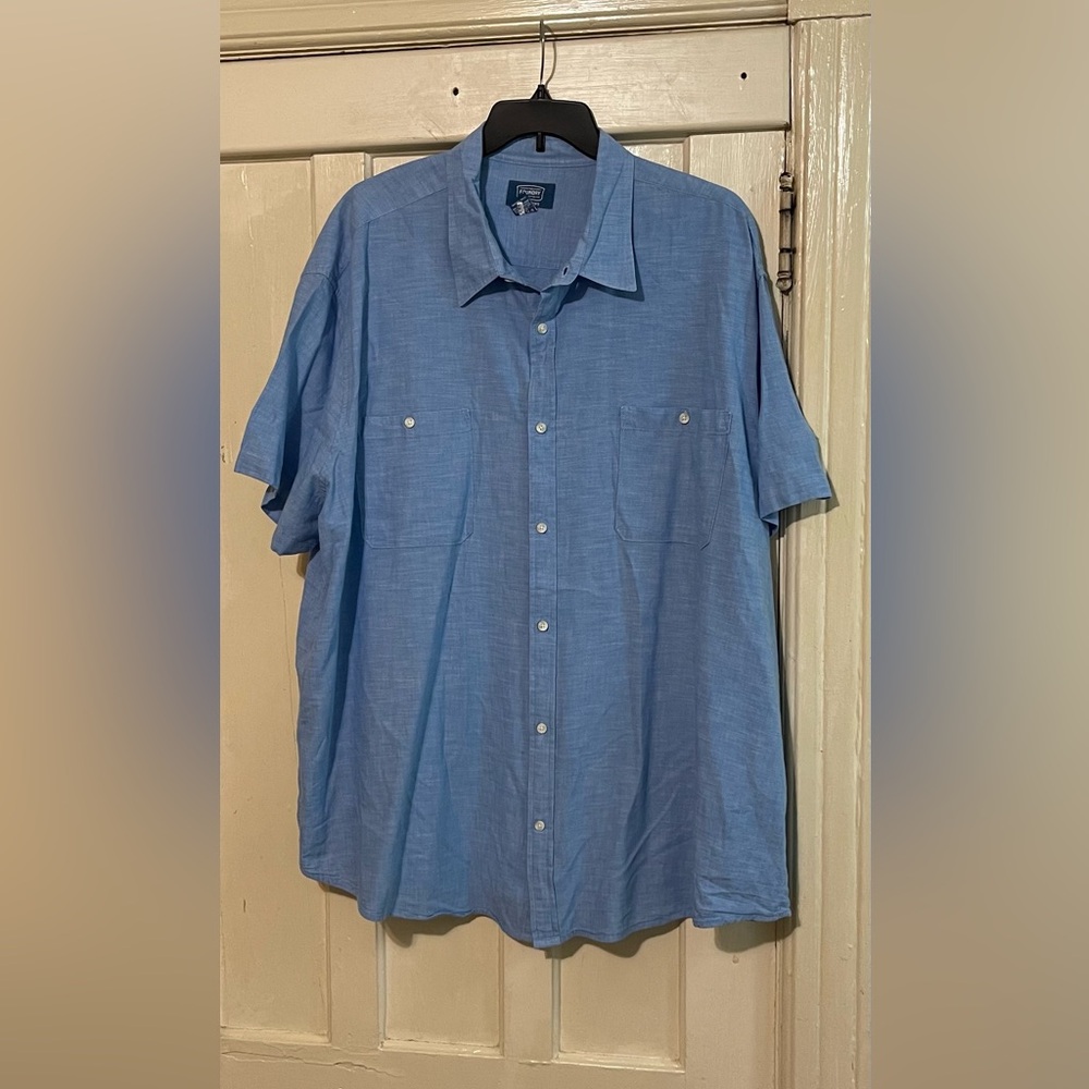 The Foundry Big & Tall Supply Co. Mens Chambray Short Sleeve Button Front Shirt - Picture 4 of 10